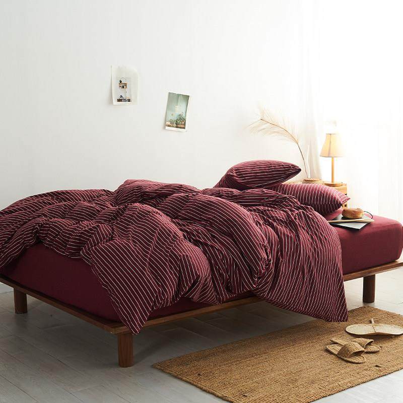 天竺棉四件套A类针织棉全棉日式简约条纹亲肤柔软裸睡床品可机洗,床上用品,床品套件/四件套/多件套,淘宝优惠券,粉丝福利购,淘宝优惠卷