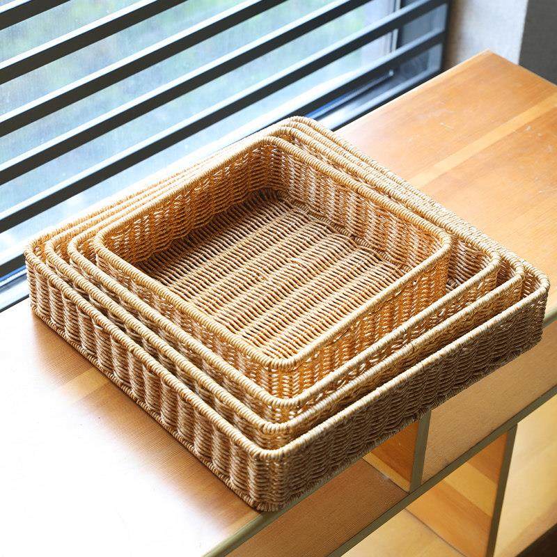 仿藤编面包水果篮子蔬菜收纳筐方形陈列展示框家用客厅馒头馍托盘,收纳整理,零食收纳筐,淘宝优惠券,粉丝福利购,淘宝优惠卷