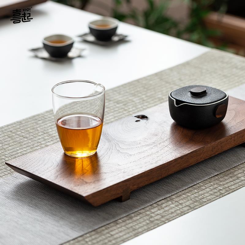 黑胡桃木实木干泡台茶盘 整块原木茶台壶承木质茶具托盘干泡盘