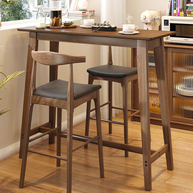 全实木吧台桌家用阳台休闲胡桃色橡木客厅隔断长条桌高脚靠窗一体