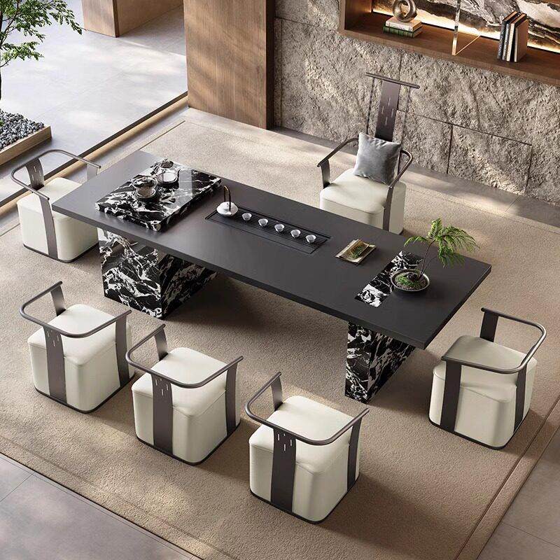 意式轻奢岩板大板茶桌椅现代高端设计师款别墅泡茶桌一桌五椅组合,住宅家具,家用茶台/茶桌,淘宝优惠券,粉丝福利购,淘宝优惠卷