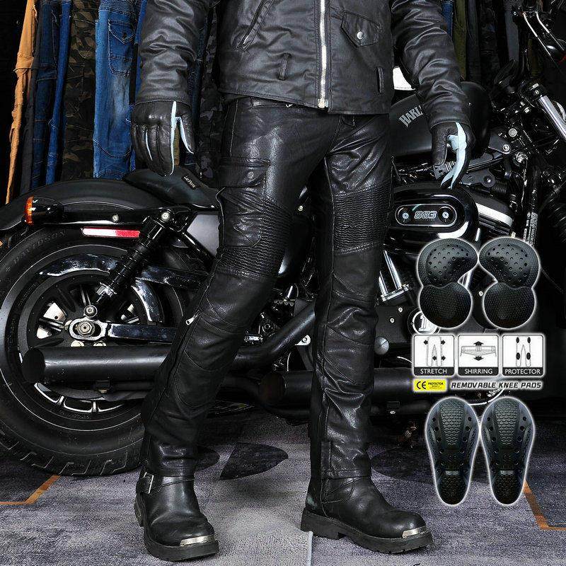 VOLERO摩托车骑行裤 男女骑士机车修身皮裤 休闲复古防摔挡风皮裤