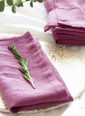 100%亚麻餐巾西餐巾餐垫纯色定制口杯布32X44CM长方形45X45CM茶巾