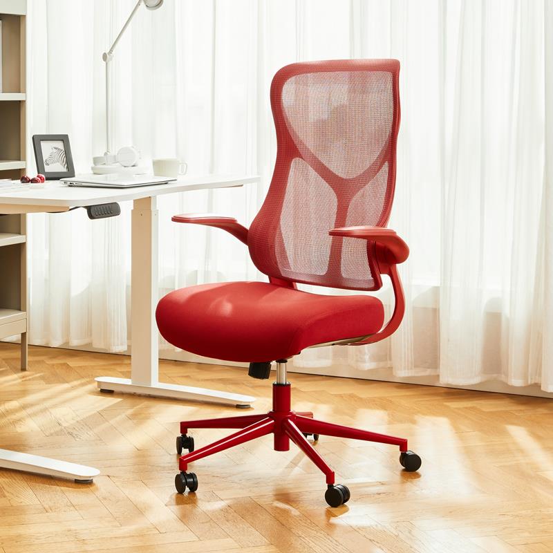 八九间O2电脑椅家用办公学习人体工学椅女书房久坐靠背椅子红转椅