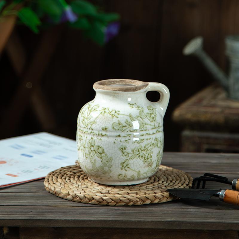 库存复古风陶瓷花瓶摆件客厅插花创意小号桌面装饰品餐桌中古干花