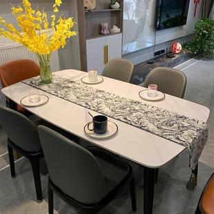 轻法式赫本风桌旗现代简约黑白灰旗布茶几电视柜轻奢高级感长条布