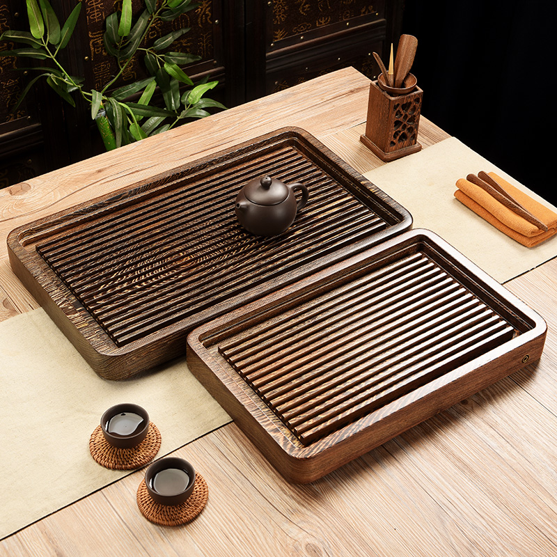 功夫茶盘家用托盘鸡翅木茶海整块实木茶台长方大小号电木茶盘排水