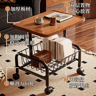 中古风小推车沙发边几可移动客厅小茶几带轮置物架家用简易小桌子