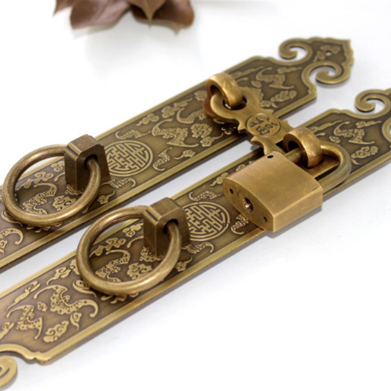 纯铜仿古拉手中式纯铜锁扣插销柜门拉手民宿大门把手老式木门锁扣