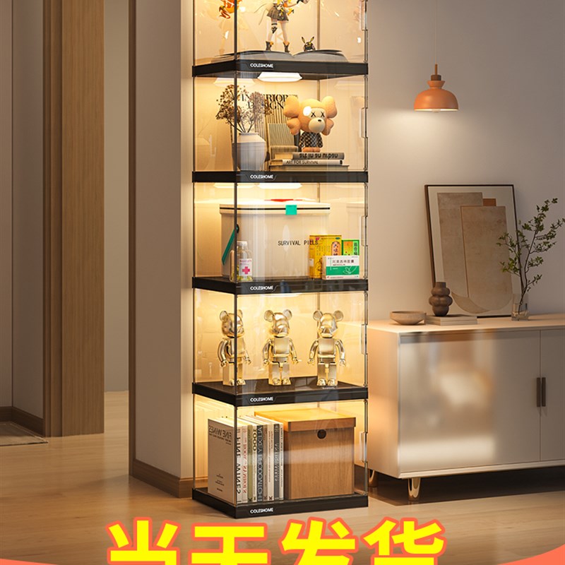 书架落地置物架客厅收纳柜子带柜门儿童透明展示简易防尘家用书柜