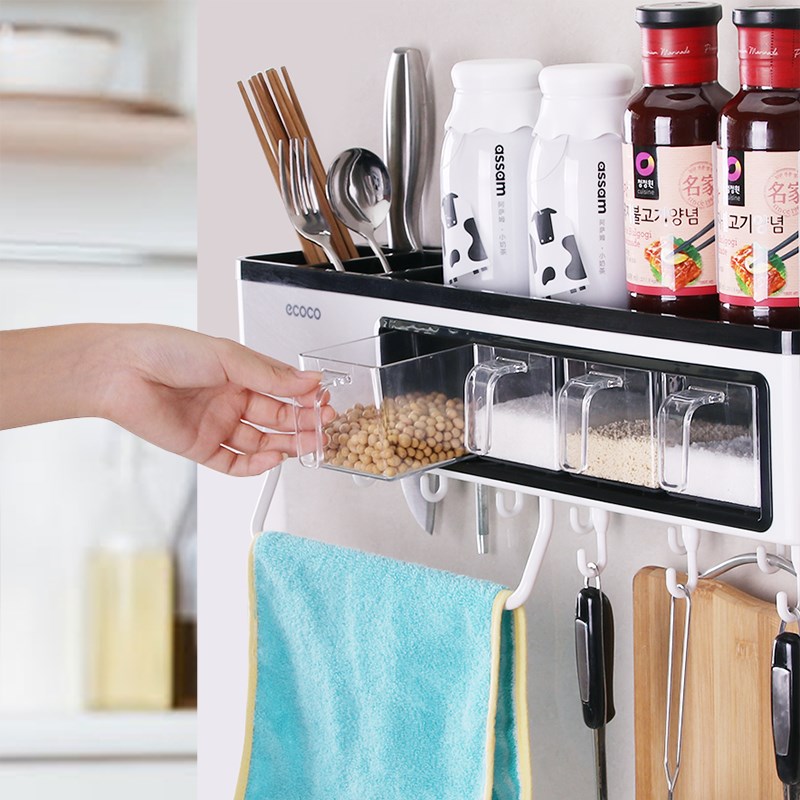 免打孔厨房置物架家用调味料收纳盒壁挂厨具用品用具免钉挂件架子