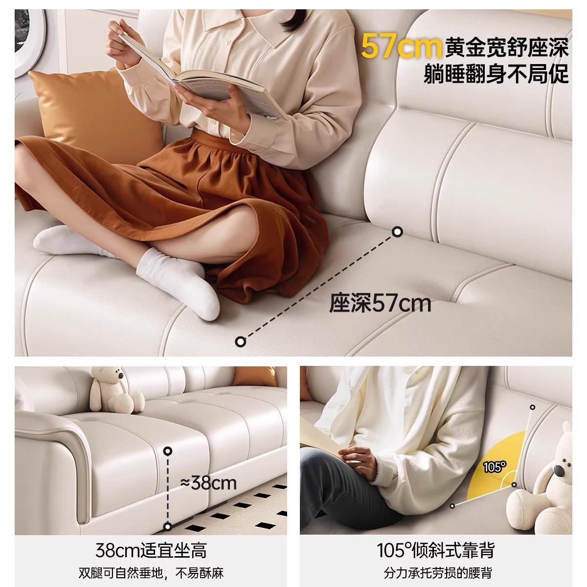 现代简约贵妃位猫抓皮沙发客厅2025新款小户型直排三人位真皮沙发