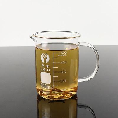 耐高温玻璃烧杯带盖 带柄烧杯实验室刻度量杯250 500ml水杯带把手
