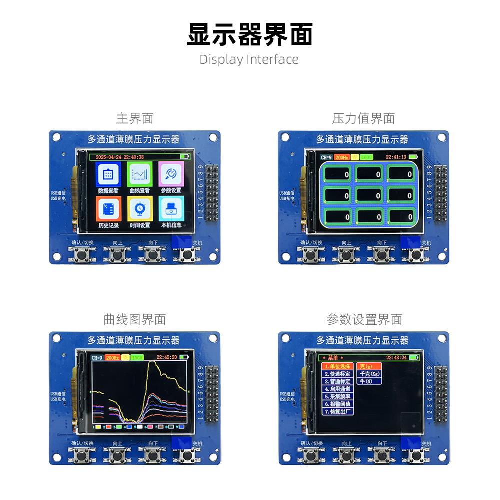 CMCU-05B多通道薄膜压力显示器 9通道柔性电阻式压力传感器采集器