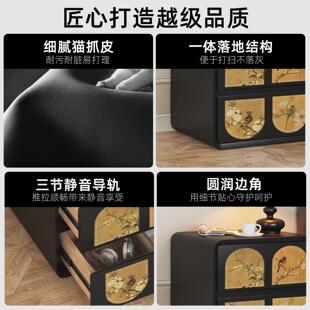 实木黑色中古风小窄床头柜猫抓皮卧室小户型柜床边收纳柜储物柜子