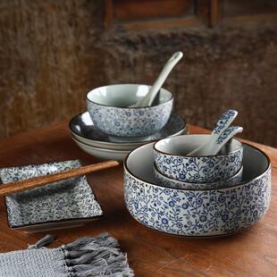 复古青花米饭碗家用陶瓷拉面碗日式6/7寸吃面大碗汤碗釉下彩加厚