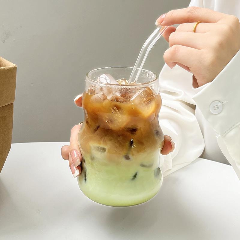 胖嘟嘟咖啡玻璃杯子带吸管 ins风家用女生高颜值喝冷水饮料奶茶杯