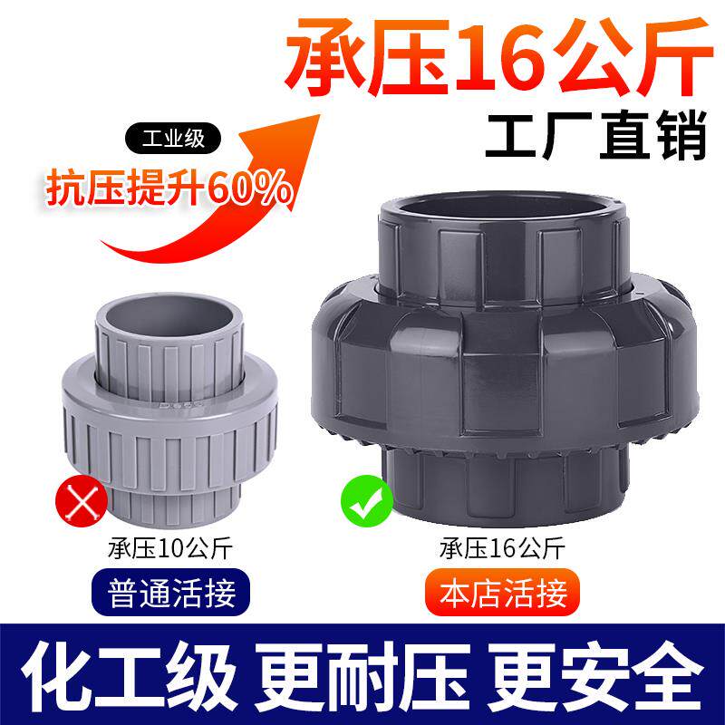 戎生UPVC活接头国标内插下水水管接头对接器工业PVC管件直通配件