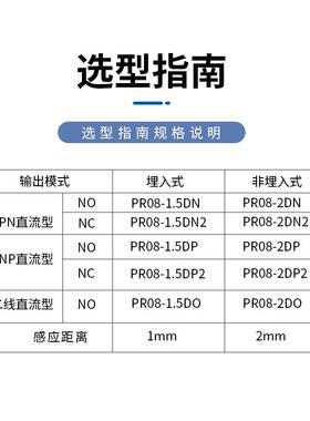 M8接近开 关感测器PR08-2DN/2DP/2DO/1.5DN三线 线NPN常开 24V常