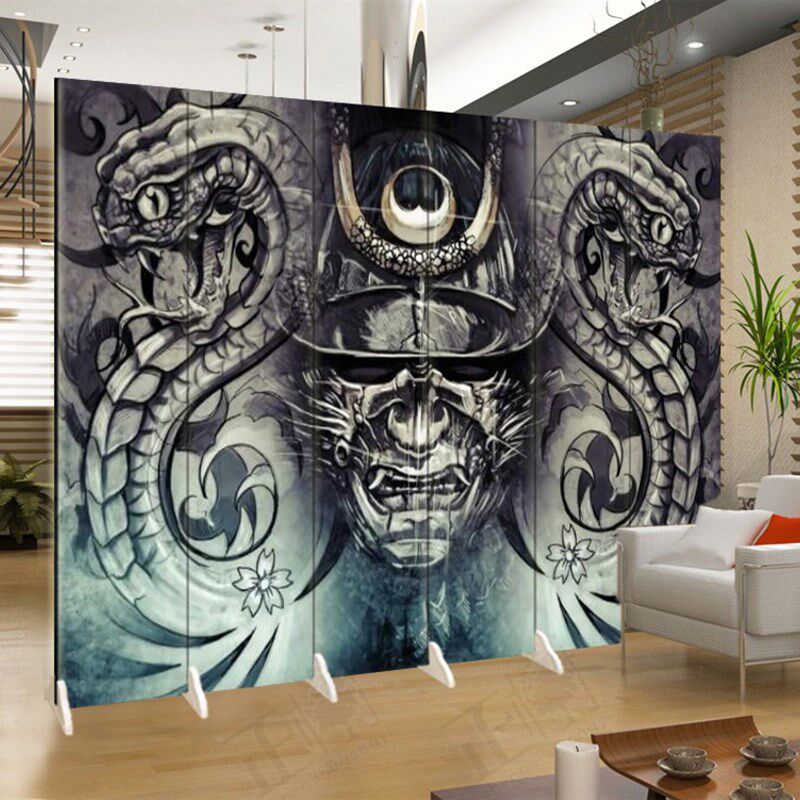 手绘怪兽屏风可折叠移动隔断浮世绘般若招财艺术创意纹身刺青遮挡