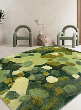 周末派现代简约绿色田园风地毯卧室床边撸猫感客厅沙发茶几地垫