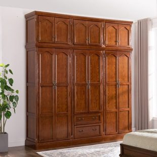 美式 小型卧室柜子单门双门挂衣柜大衣橱储物柜 实木衣柜家用 欧式