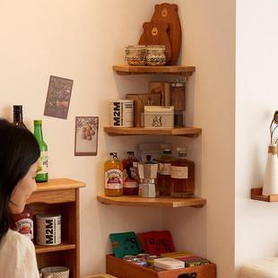 多边形墙上置物架实木免打孔墙角收纳隔板拐角三角书架扇形板橡木