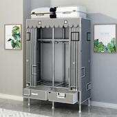 简易衣柜出租房用全钢架加粗加厚结实布艺组装 衣柜小型简约挂衣橱