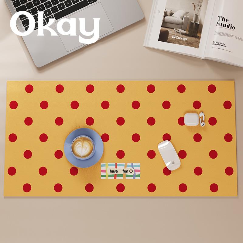 okay覆古波点滑鼠垫家用办公书桌垫简约高级感电竞电脑键盘桌面垫