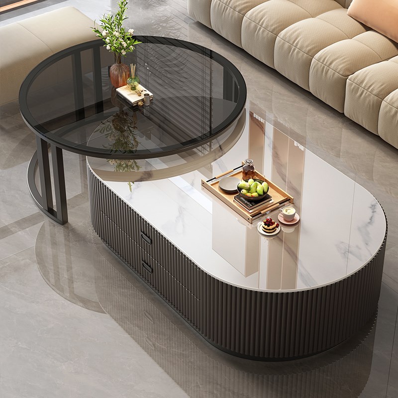 岩板茶几客厅家用2025新款轻奢高级感现代简约椭圆形茶.几桌小户
