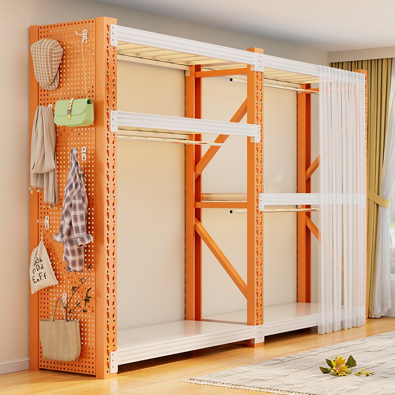 货架式衣柜家用金属储物柜卧室简易组装衣帽架钢制出租屋收纳衣橱