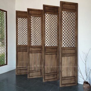 东阳木雕中式实木隔断屏风花格做旧仿古门窗复古玄关菱格镂空定制