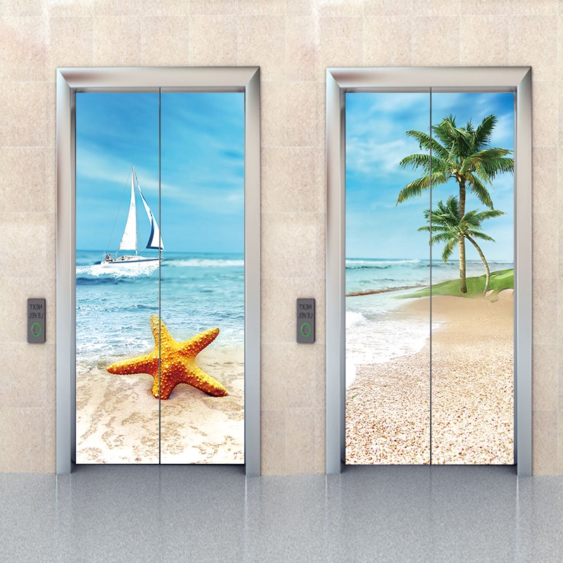 定制海景简约现代翻新门贴装饰墙贴推拉门电梯门防水自粘贴纸贴画