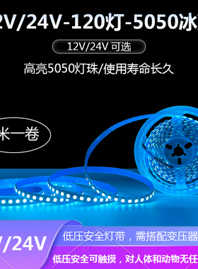 超亮冰蓝色灯带12V冰蓝光灯带24伏冰蓝氛围灯5050湖蓝浅蓝色灯带