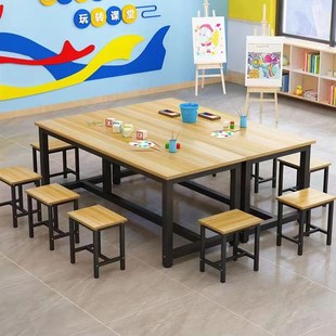 美术绘画桌小学幼儿园美术培训彩色课桌儿童桌椅手工画室辅导班桌