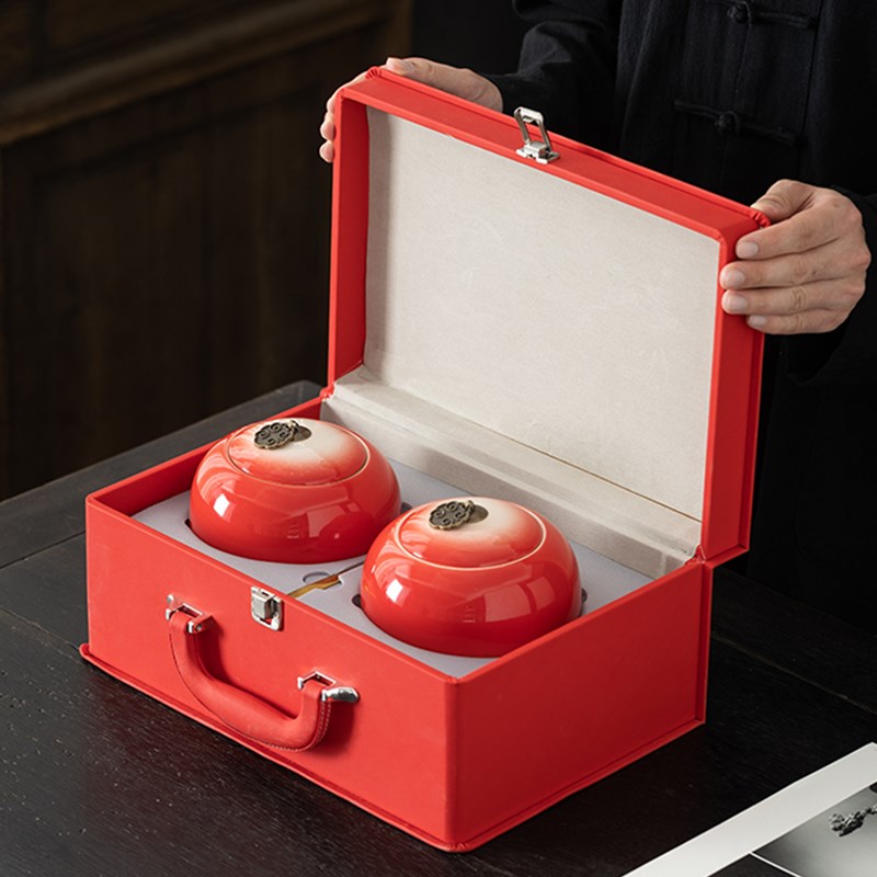 皮包陶瓷罐礼盒包装古树红茶金骏眉绿茶普洱茶通用密封罐空盒定制