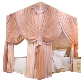 床幔蚊帐三开门防尘遮光卧室宫廷落地加厚加粗烤漆支架 高端流苏款