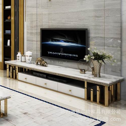 轻奢长方形家居不锈钢电视柜简约现代大理石家用茶几地柜组合套装