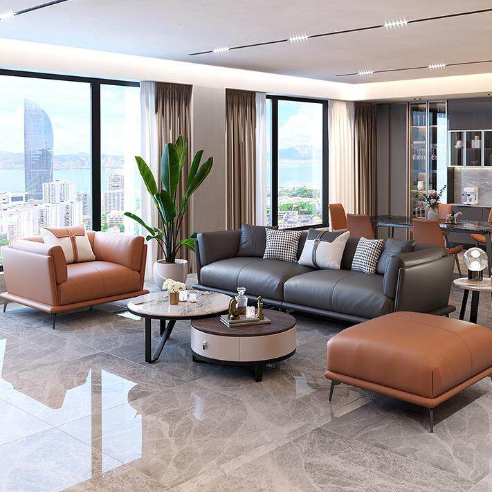 北欧现代意式时尚皮艺组合小户型客厅别墅区住宅区科技布免洗沙发