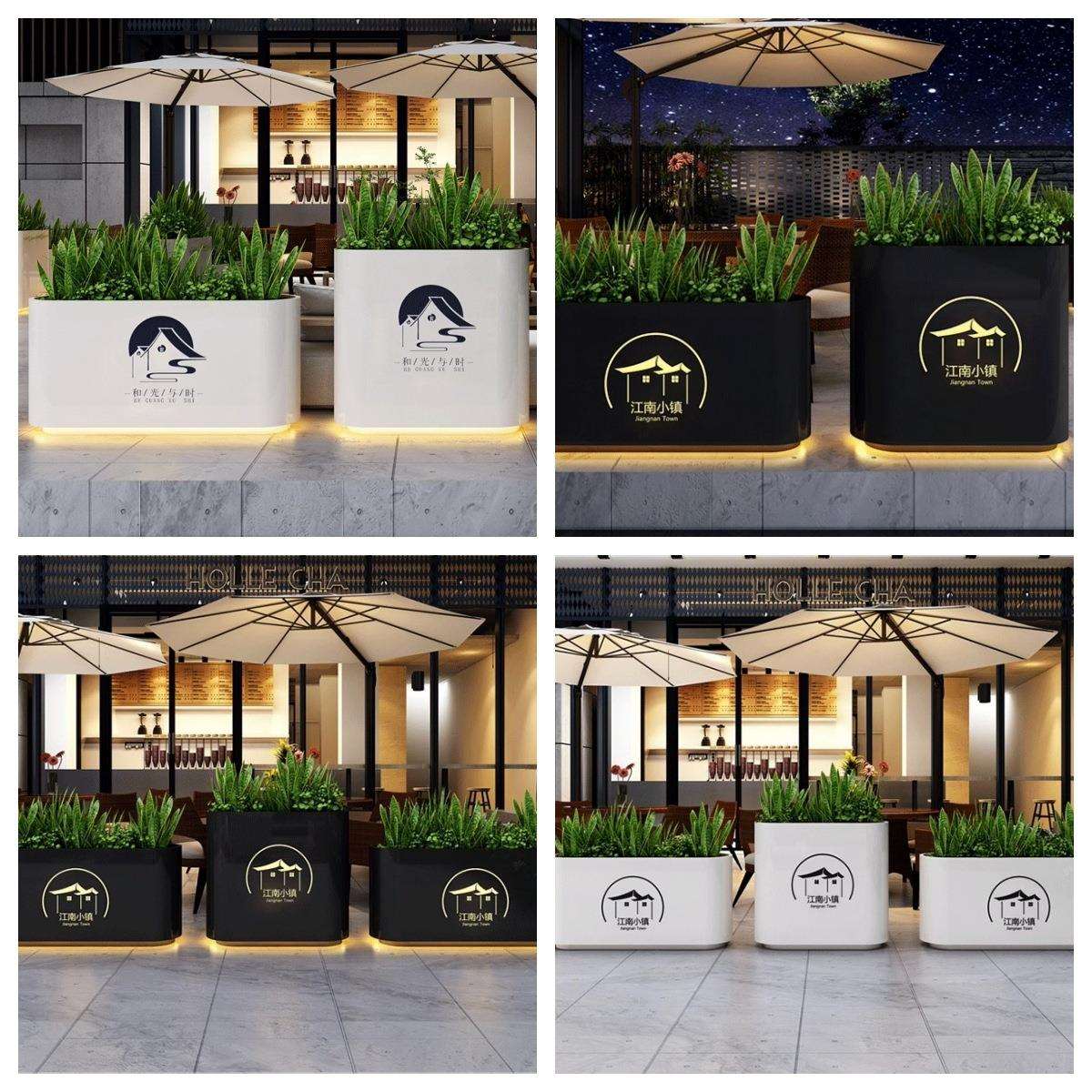 户外不锈钢花箱铁艺花箱庭院发光街道花坛围栏隔断长方形花槽外摆