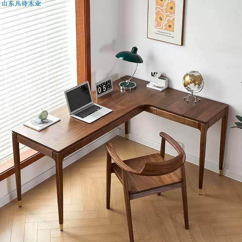 北美黑胡桃木转角书桌北欧L型长条白橡实木办公电脑桌拐角学习桌,五金/工具,其他电线电缆,淘宝优惠券,粉丝福利购,淘宝优惠卷