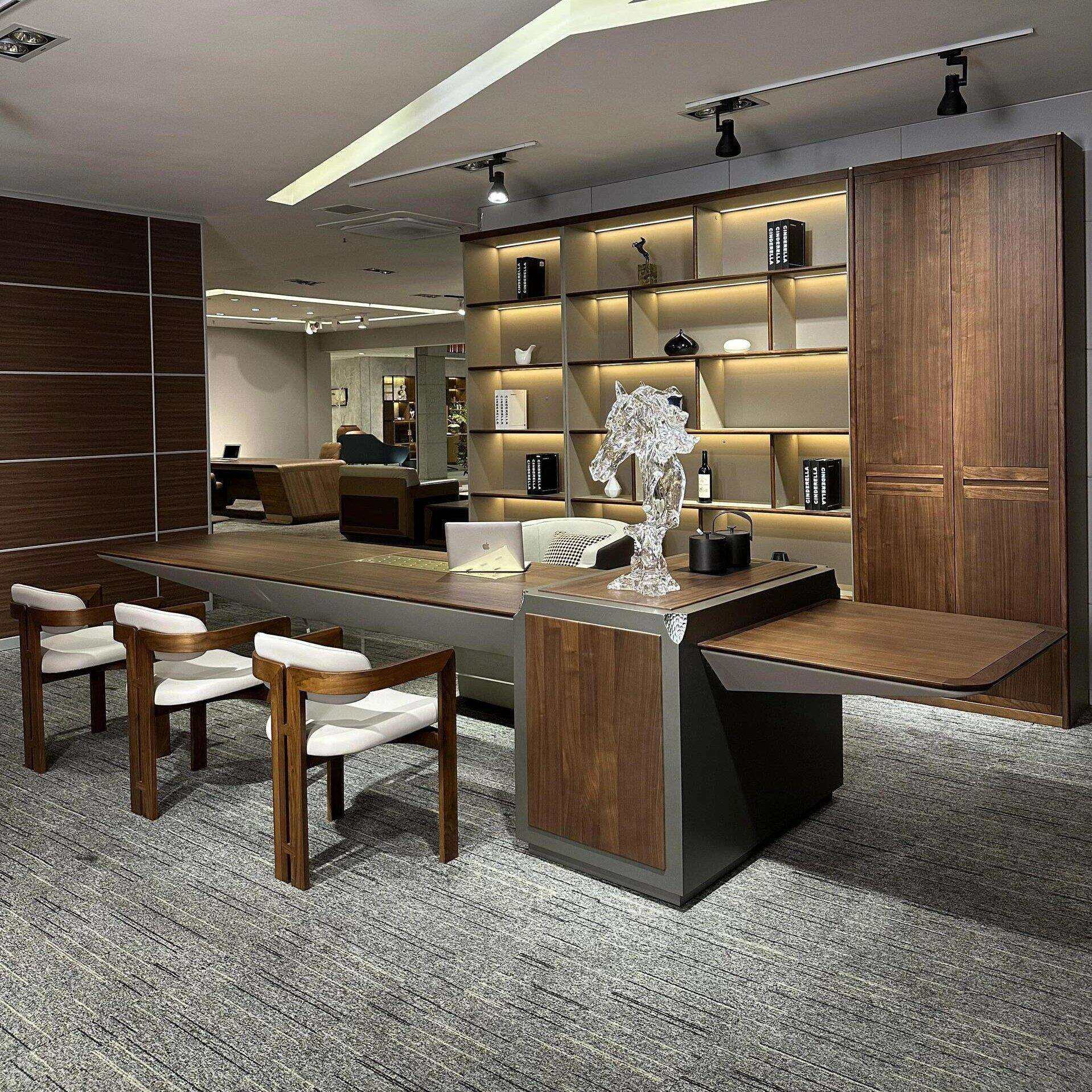 新中式实木茶桌椅组合别墅豪宅黑胡桃木茶几茶台亚克力悬浮泡茶桌