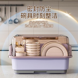 餐具碗盘箱放碗家用置物厨房碗架沥水碗碟架 碗筷收纳盒碗柜带盖装