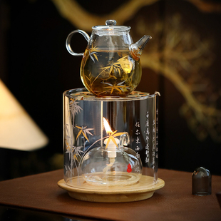 宏逐金银竹韵玻璃酒精炉底座加热煮茶炉新中式家用茶艺保温暖茶炉