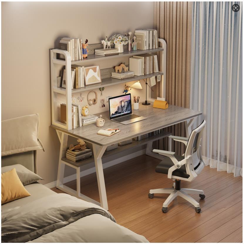 台式电脑桌家用学生卧室简易书架摆件架一体式学习写字书桌出租屋办公桌