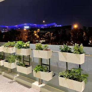 栏杆花盆挂钩长方形塑料护栏挂盆大号自动吸水 阳台挂架双层悬挂式
