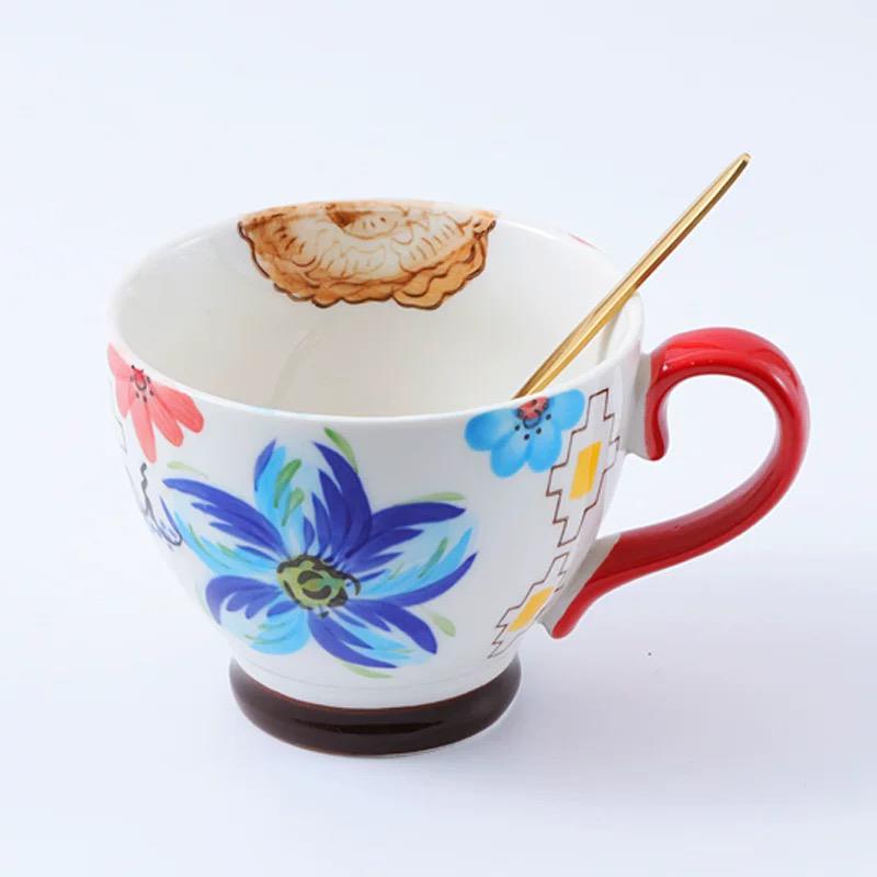 陶瓷马克杯欧式大容量早餐麦片牛奶杯微波炉加热釉下彩450ml水杯