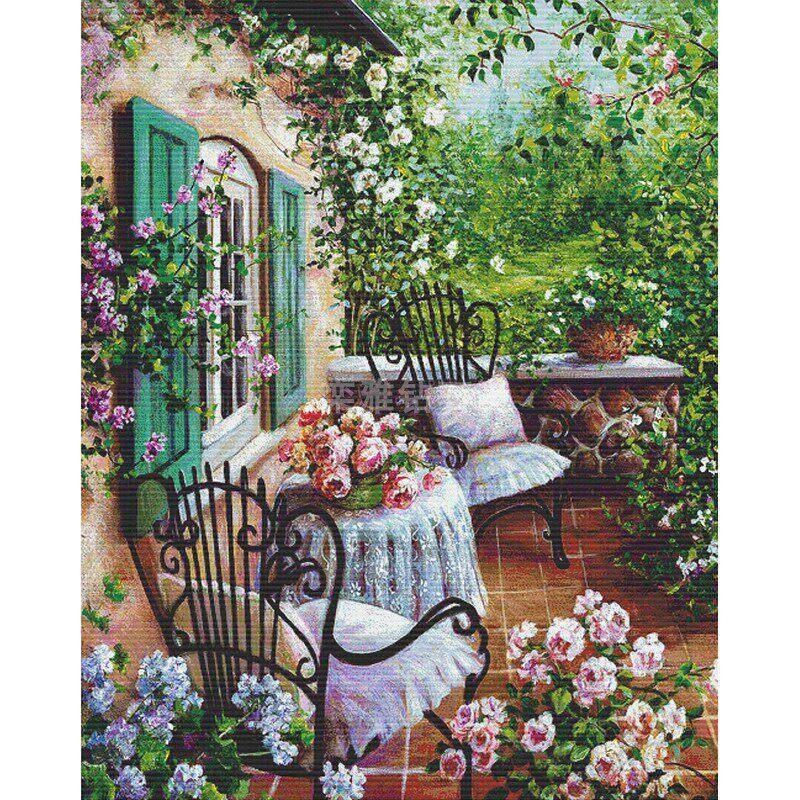 欧式玄关餐厅卧室DIY方钻满钻钻石画惬意后花园粘贴钻点钻十字绣,居家布艺,钻石绣,淘宝优惠券,粉丝福利购,淘宝优惠卷
