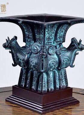 青铜器仿古摆件四羊方尊酒尊酒器古玩铜工艺品摆件做旧厂家直销