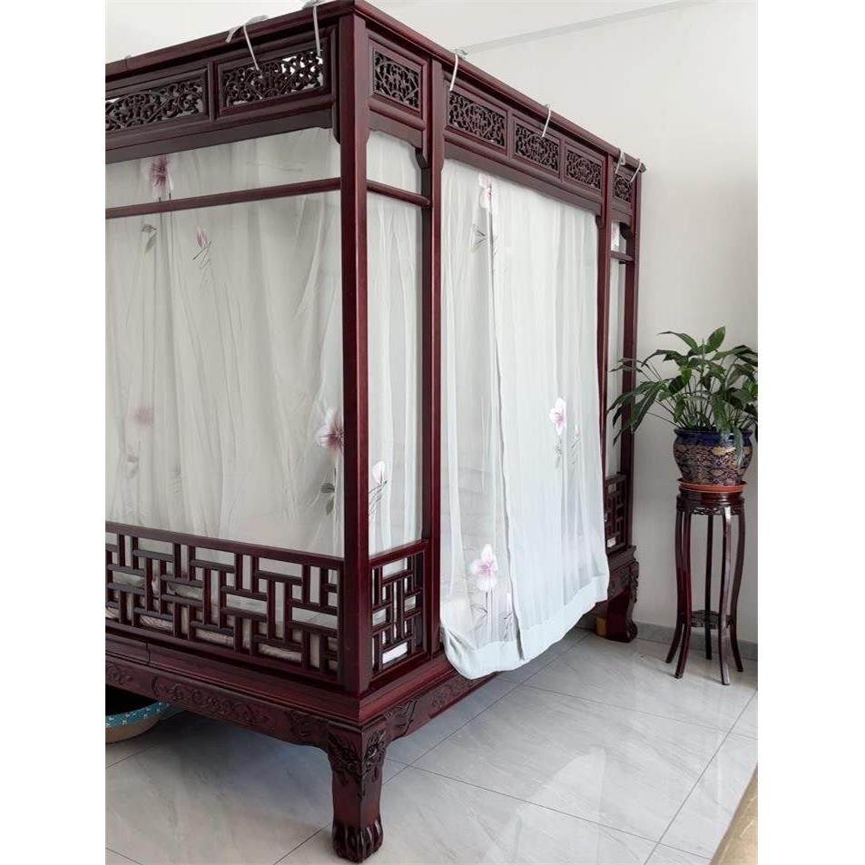 手绘暗香中式古典单双月架子床仿古明清拔步床四柱床蚊帐床幔防蚊,床上用品,床幔,淘宝优惠券,粉丝福利购,淘宝优惠卷